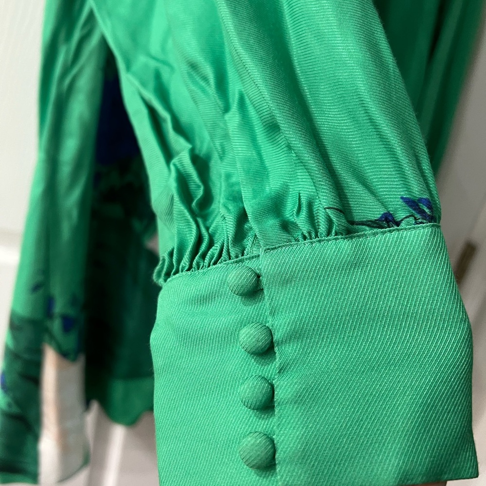 Anthropologie Green Floral Swan Tie-Neck Dress - Picture 7 of 7